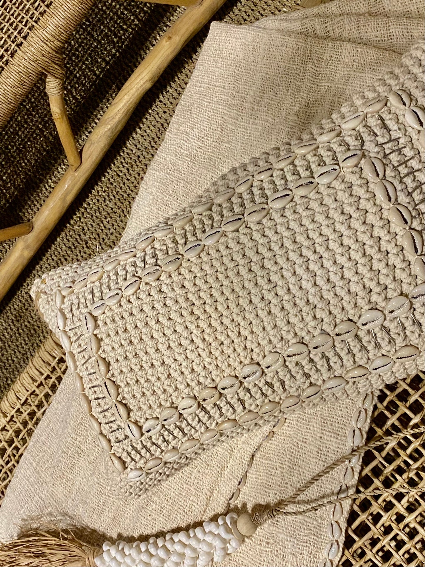 Cojin Shell Crochet Natural Rectangular